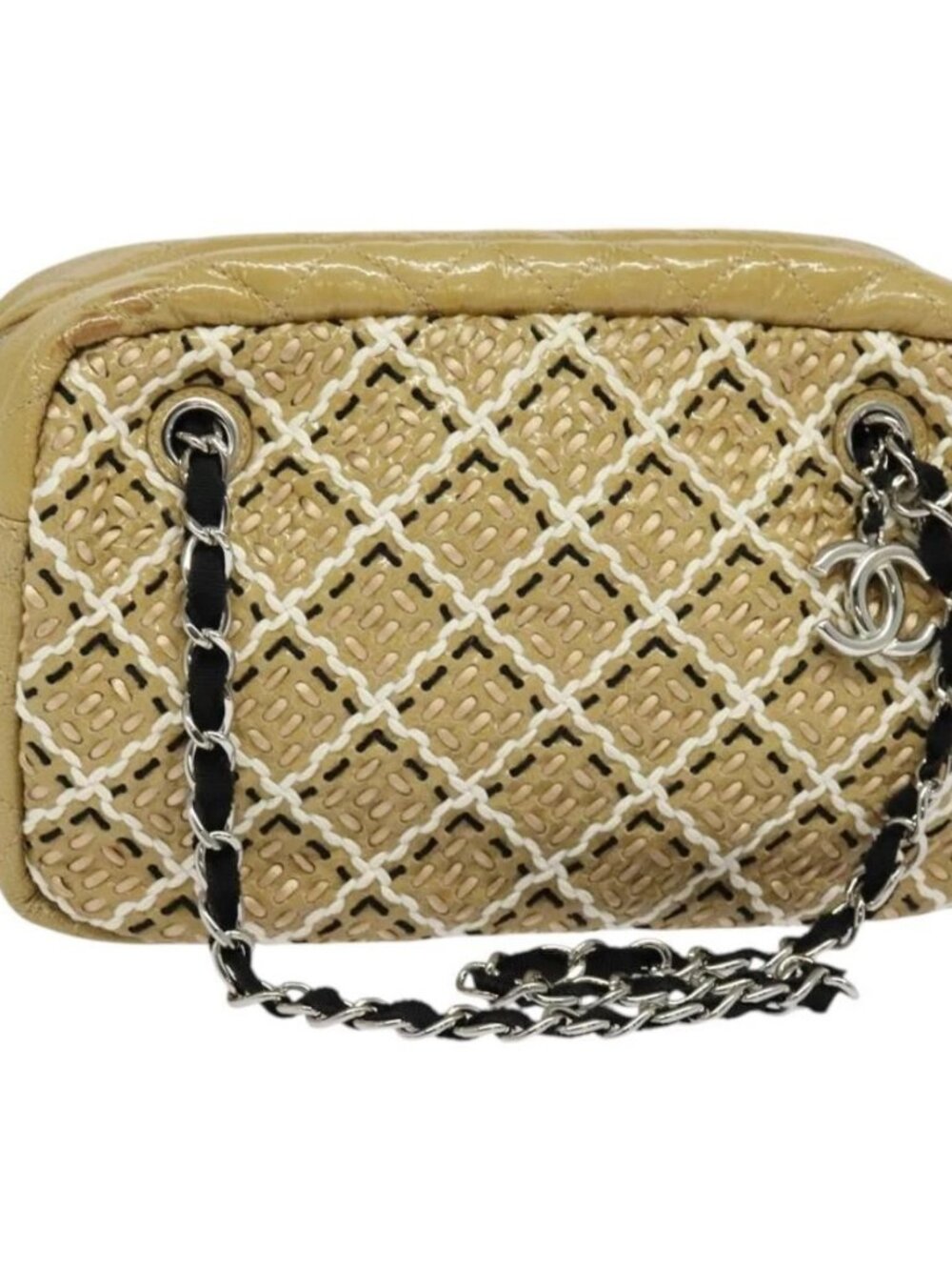 CHANEL Chain Shoulder Bag Enamel Beige CC Auth 125492